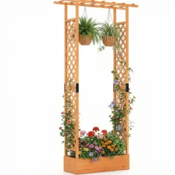Blumenkasten mit Rankgitter Pflanzkasten mit Rankhilfe & Hängendem Dach Sichtschutz Orange