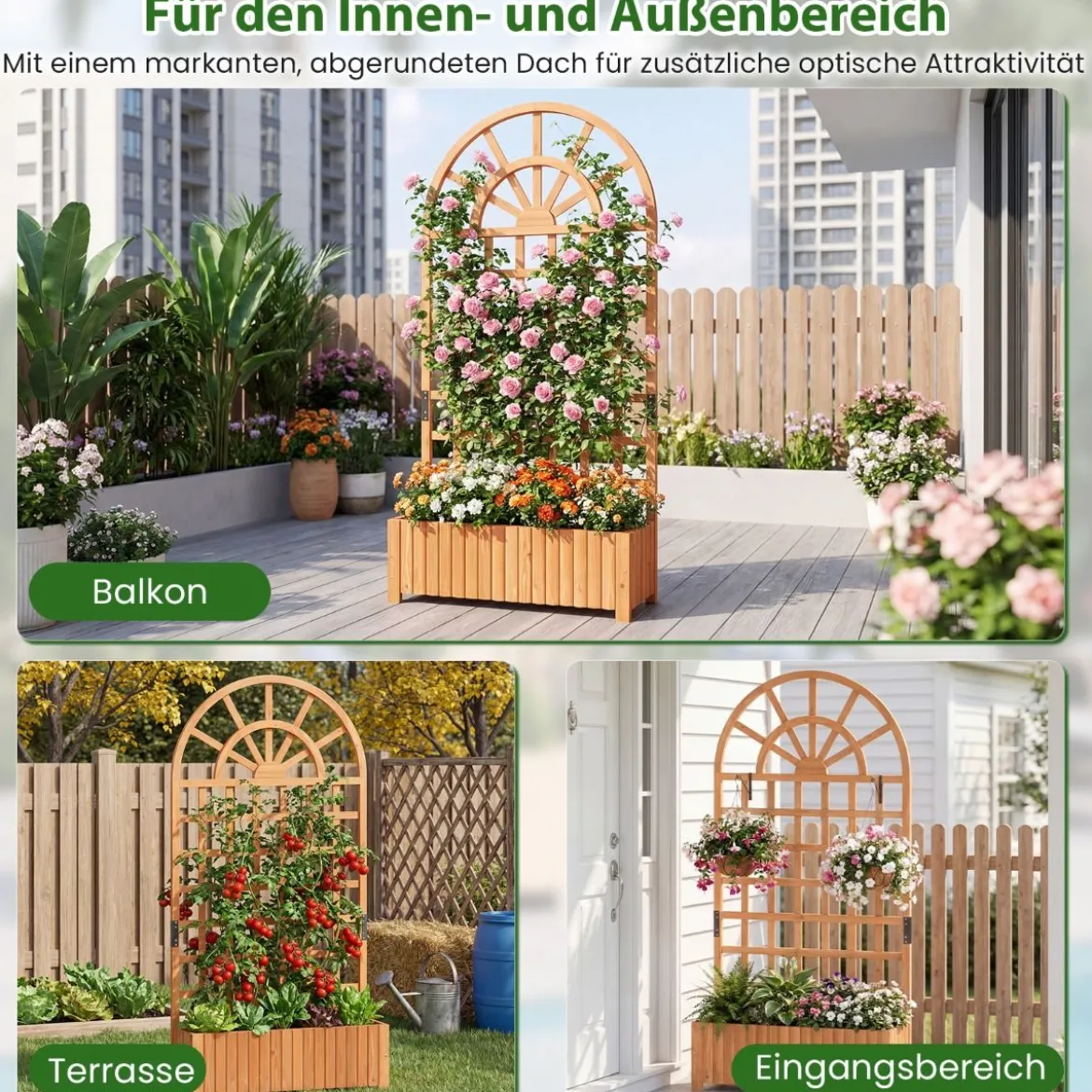 Blumenkasten mit Rankgitter & Spalier & Entwässerung Gartenspalier für Kletterpflanzen Braun