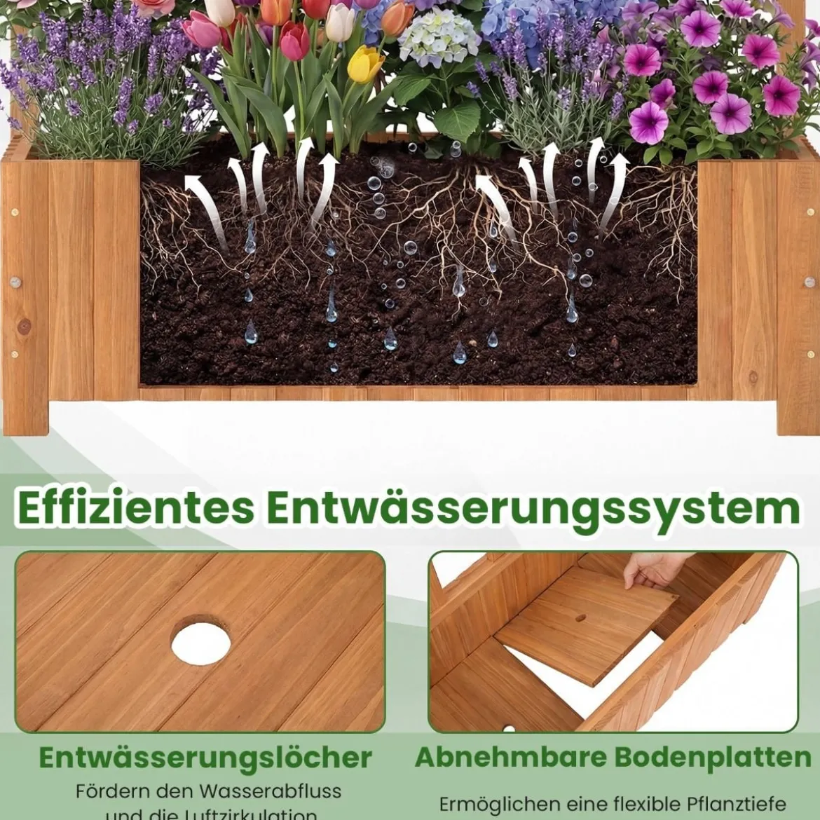 Blumenkasten mit Rankgitter & Spalier & Entwässerung Gartenspalier für Kletterpflanzen Braun