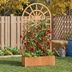 Blumenkasten mit Rankgitter & Spalier & Entwässerung Gartenspalier für Kletterpflanzen Braun