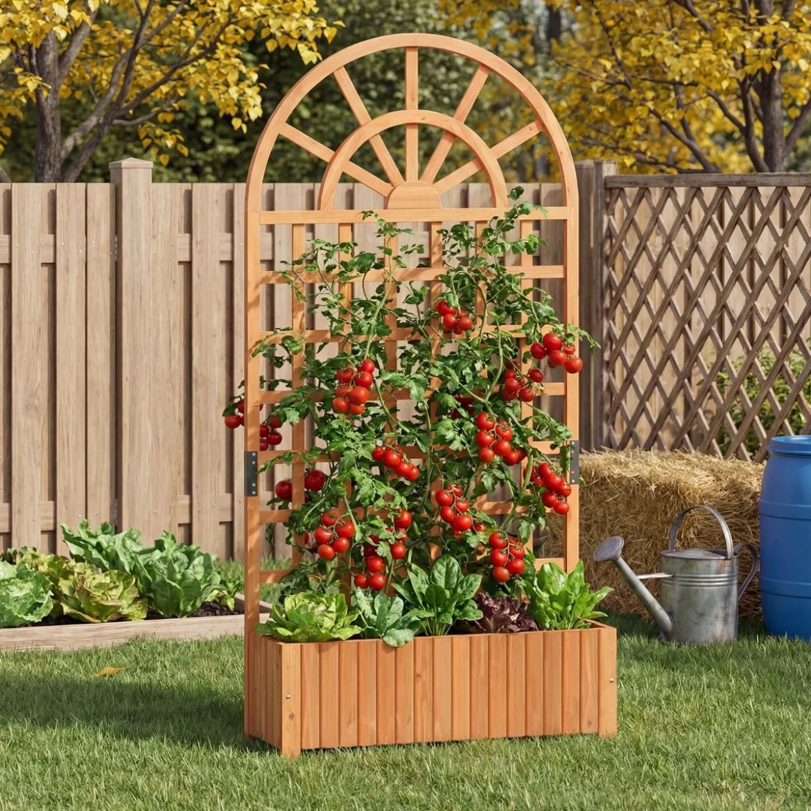 Blumenkasten mit Rankgitter & Spalier & Entwässerung Gartenspalier für Kletterpflanzen Braun