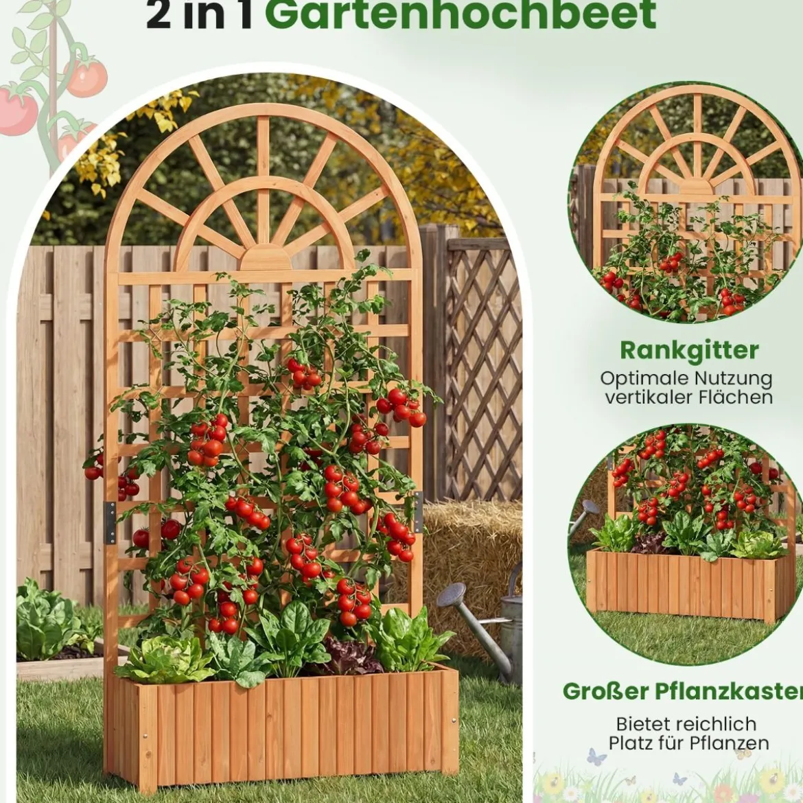 Blumenkasten mit Rankgitter & Spalier & Entwässerung Gartenspalier für Kletterpflanzen Braun