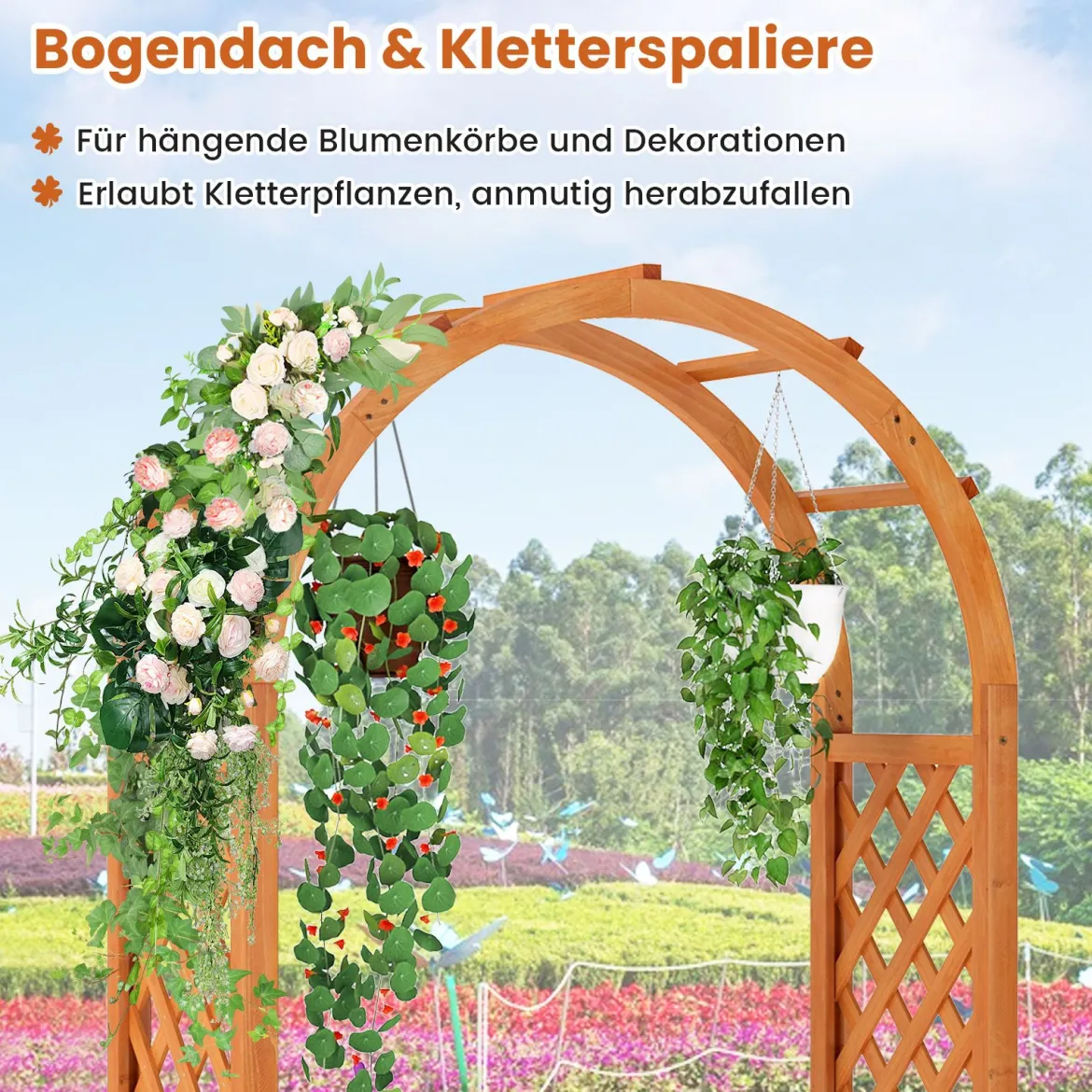 Blumenkasten mit Rankgitter Hochbeet mit Spalier & Gebogendach Rosenbogen mit Pflanzkasten Holz 83 x 36 x 146 cm Braun