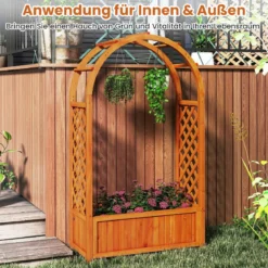 Blumenkasten mit Rankgitter Hochbeet mit Spalier & Gebogendach Rosenbogen mit Pflanzkasten Holz 83 x 36 x 146 cm Braun