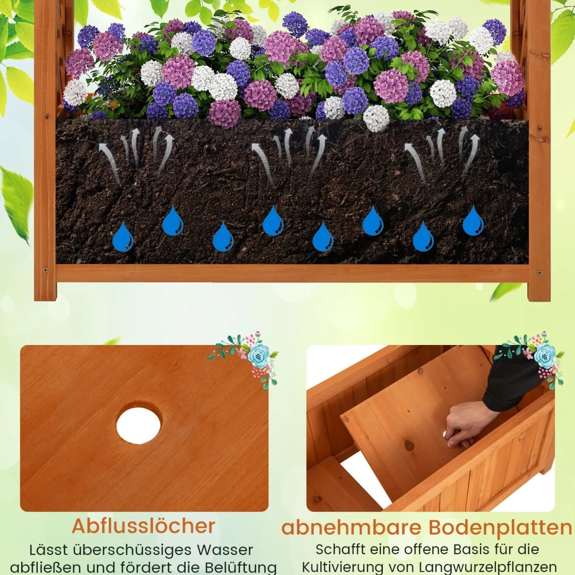 Blumenkasten mit Rankgitter Hochbeet mit Spalier & Gebogendach Rosenbogen mit Pflanzkasten Holz 83 x 36 x 146 cm Braun