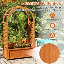 Blumenkasten mit Rankgitter Hochbeet mit Spalier & Gebogendach Rosenbogen mit Pflanzkasten Holz 83 x 36 x 146 cm Braun