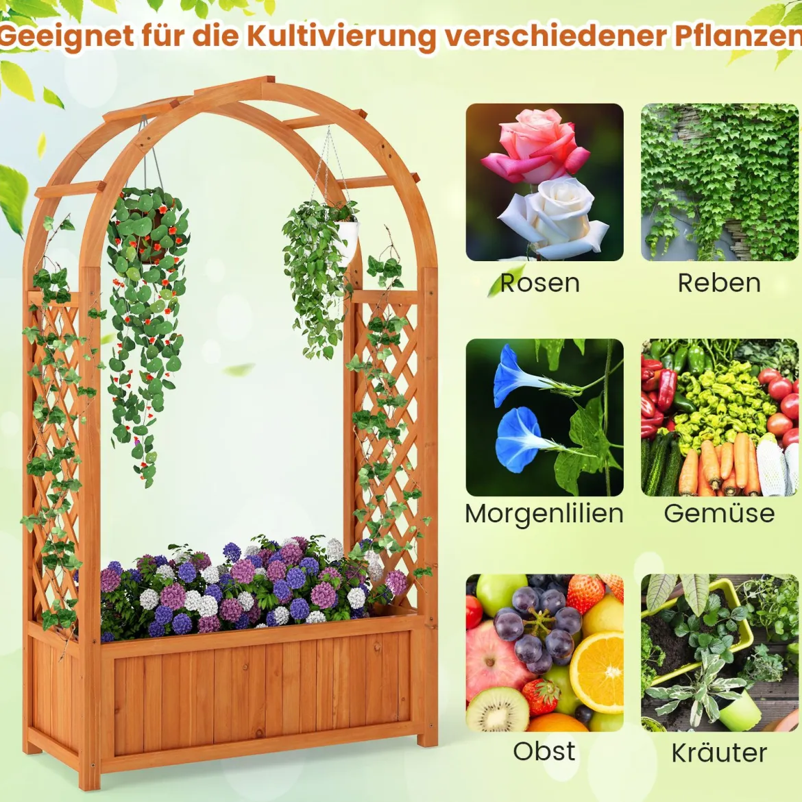 Blumenkasten mit Rankgitter Hochbeet mit Spalier & Gebogendach Rosenbogen mit Pflanzkasten Holz 83 x 36 x 146 cm Braun