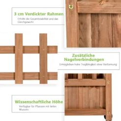 Blumenkasten mit Rankgitter Pflanzkasten Holz auf Rollen für Kletterpflanzen 64 x 28x 127 cm Braun