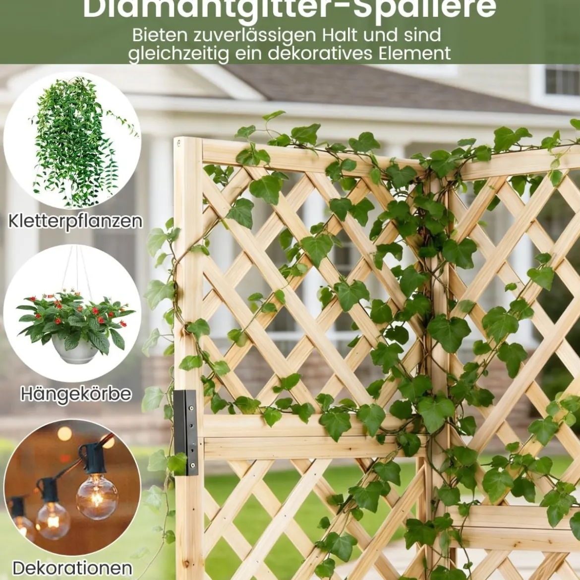 Blumenkasten mit rankgitter Eck-Pflanzkasten mit Abflusslöchern erhöhter Holzkasten für Kletterpflanzen Natur
