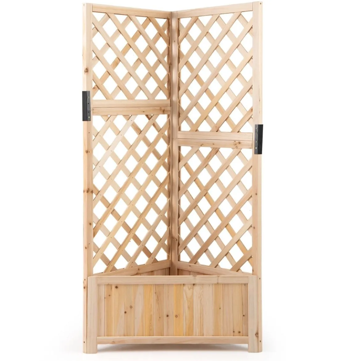 Blumenkasten mit rankgitter Eck-Pflanzkasten mit Abflusslöchern erhöhter Holzkasten für Kletterpflanzen Natur