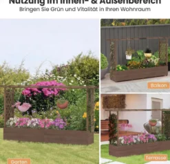 Blumenkasten mit Rankgitter & Hängendem Dach Pflanzkasten mit Rankhilfe 200x44x114cm Braun