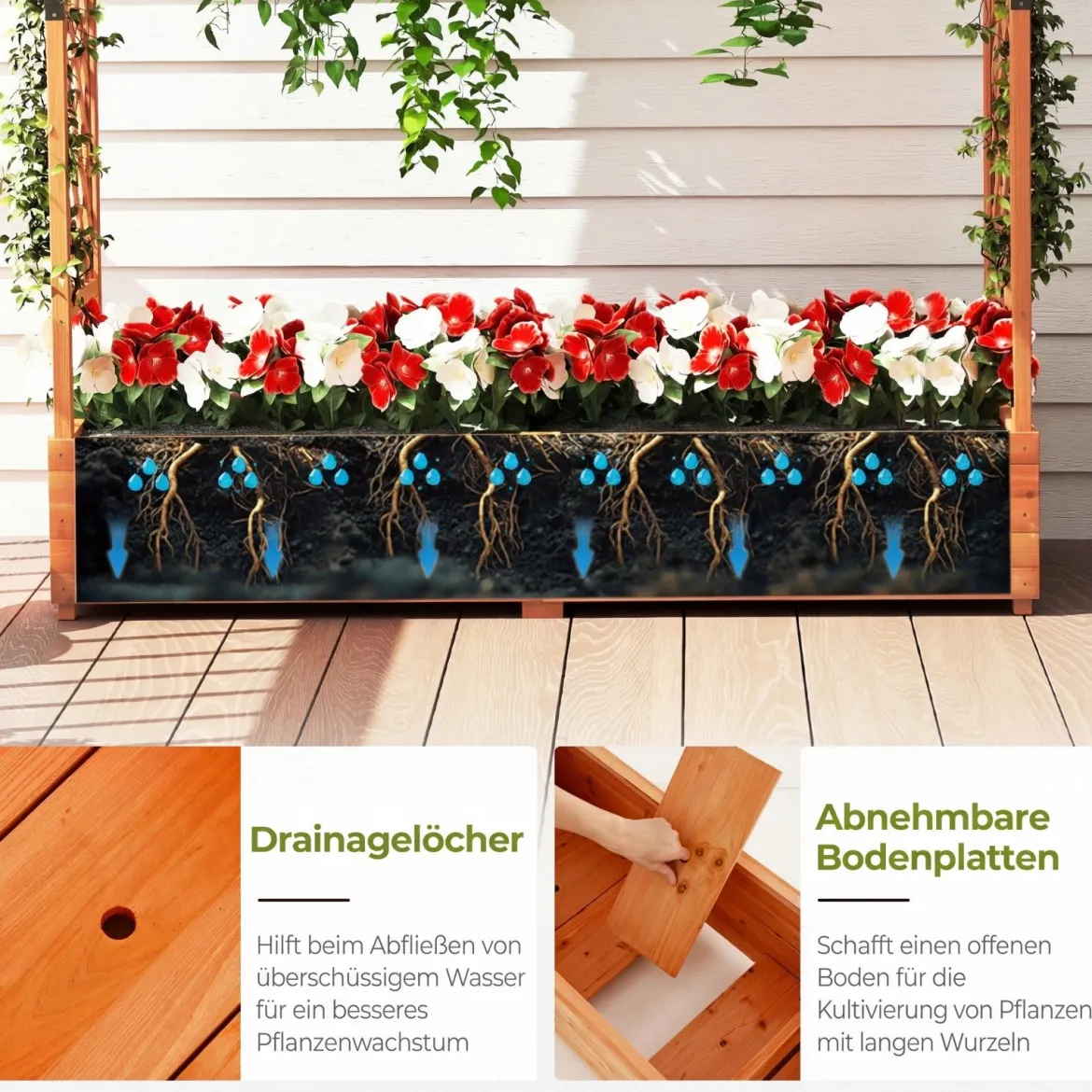 Blumenkasten mit Rankgitter & Hängendem Dach Pflanzkasten Hochbeet Pflanzkübel Orange