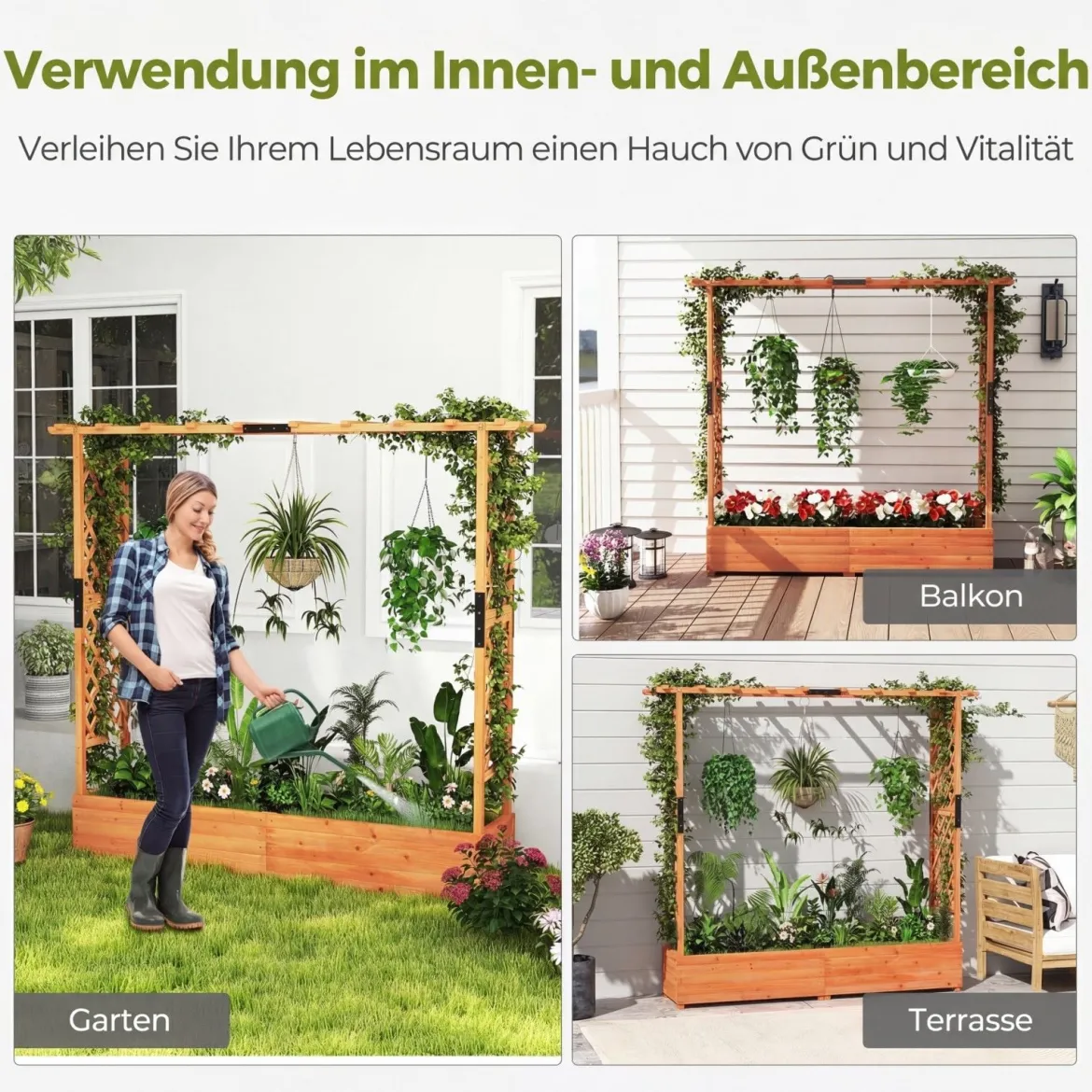 Blumenkasten mit Rankgitter & Hängendem Dach Pflanzkasten Hochbeet Pflanzkübel Orange