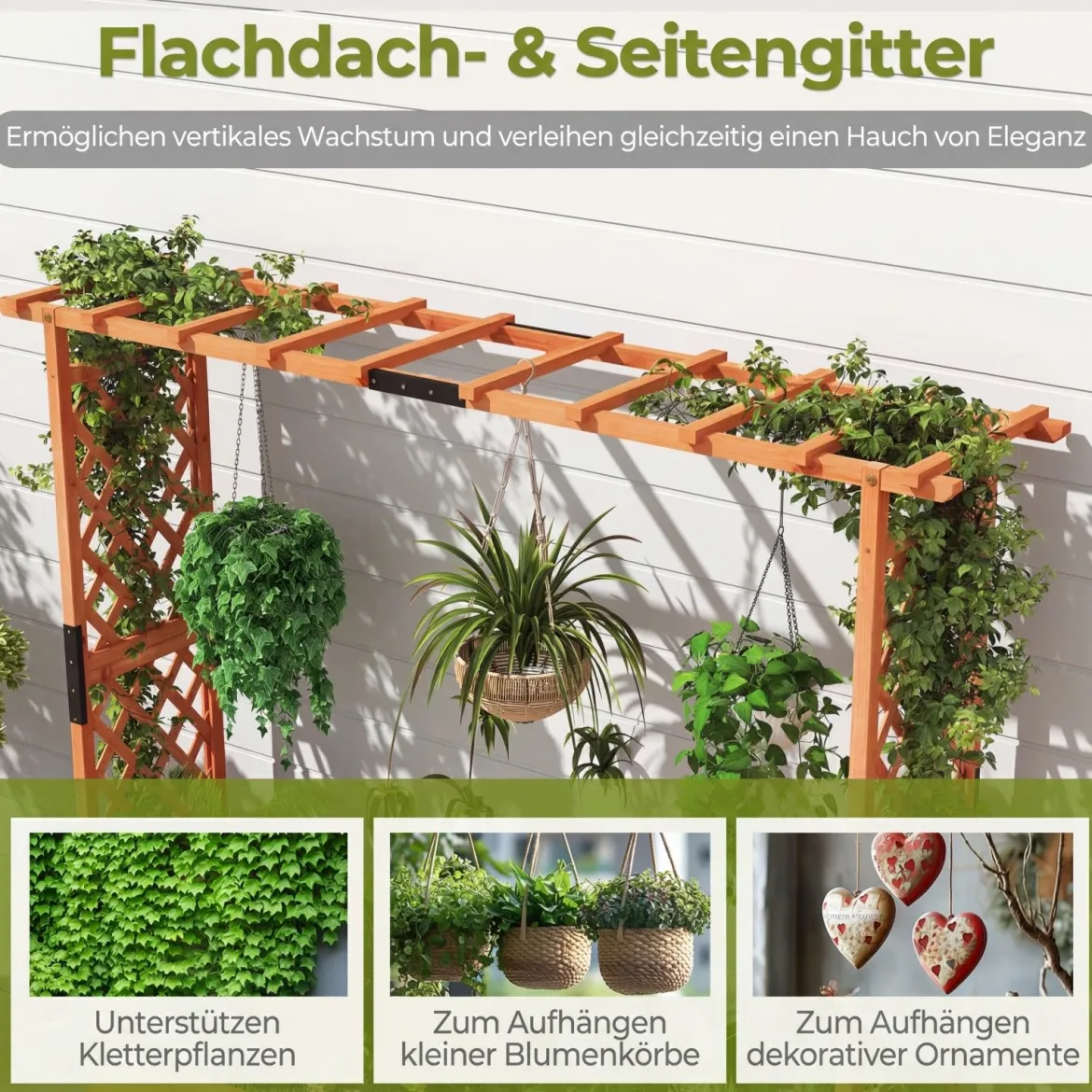 Blumenkasten mit Rankgitter & Hängendem Dach Pflanzkasten Hochbeet Pflanzkübel Orange