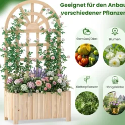 Blumenkasten mit Rankgitter & Spalier & Entwässerung Pflanzkasten für Kletterpflanzen Natur