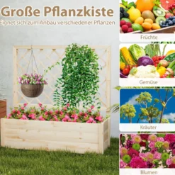 Blumenkasten mit Rankgitter Hochbeet mit Spalier & Drainagelöchern Natur 98 x 35 x 101 cm
