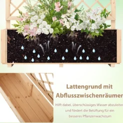 Blumenkasten mit Rankgitter Hochbeet mit Spalier & Drainagelöchern Natur 98 x 35 x 101 cm