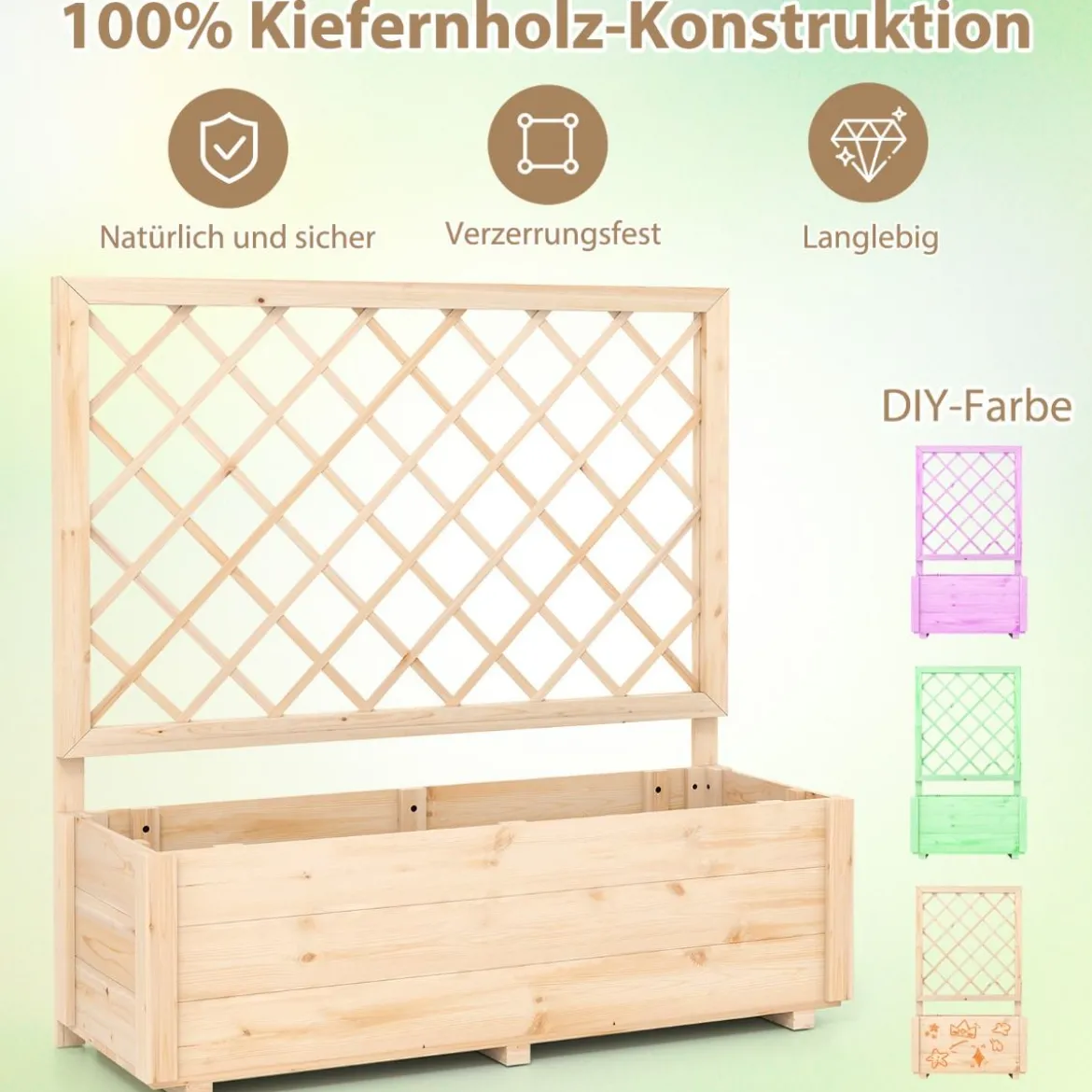 Blumenkasten mit Rankgitter Hochbeet mit Spalier & Drainagelöchern Natur 98 x 35 x 101 cm