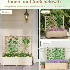 Blumenkasten mit Rankgitter Hochbeet mit Spalier & Drainagelöchern Natur 98 x 35 x 101 cm