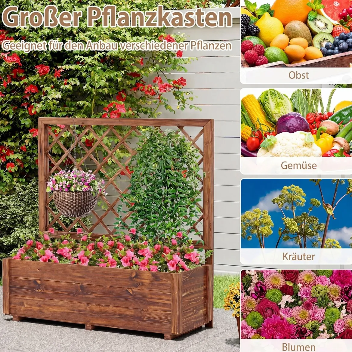 Blumenkasten mit Rankgitter Hochbeet mit Spalier & Drainagelöchern Orange 98 x 35 x 101 cm