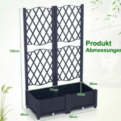 Blumenkasten mit Rankgitter Pflanzkasten für Kletterpflanzen Hochbeet mit Spalier 80 x 40 x 122 cm Grau