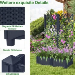Blumenkasten mit Rankgitter Pflanzkasten für Kletterpflanzen Hochbeet mit Spalier 80 x 40 x 122 cm Grau