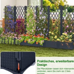 Blumenkasten mit Rankgitter Pflanzkasten für Kletterpflanzen Hochbeet mit Spalier 80 x 40 x 122 cm Grau