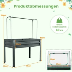 Blumenkasten mit Rankgitter Pflanzkasten für Kletterpflanzen Hochbeet mit Spalier 40 x 40 x 122 cm