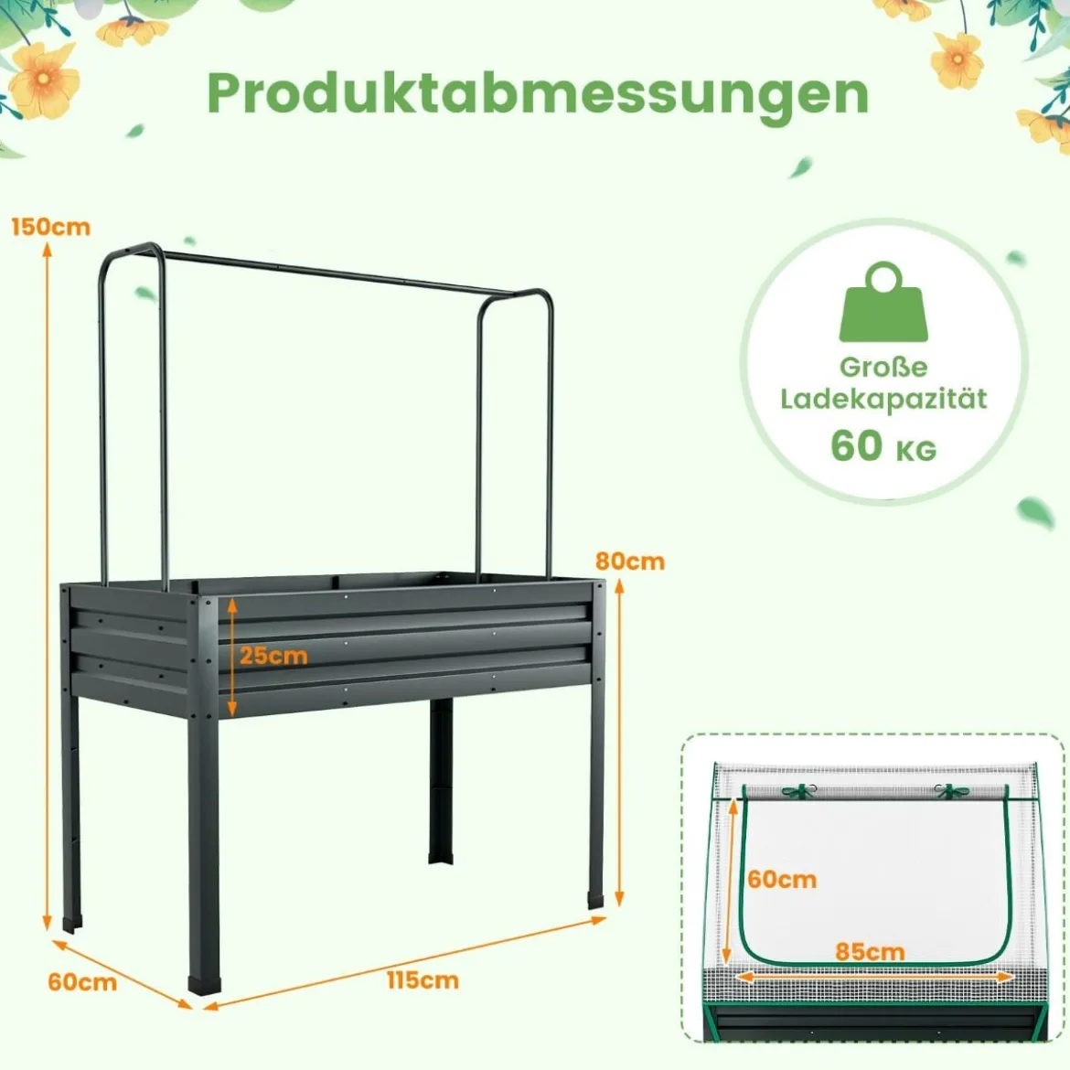 Blumenkasten mit Rankgitter Pflanzkasten für Kletterpflanzen Hochbeet mit Spalier 40 x 40 x 122 cm