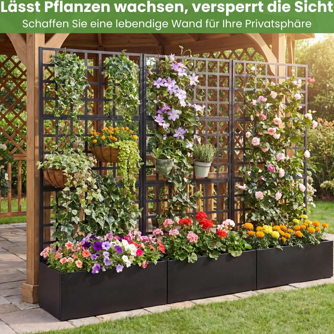 Blumenkasten mit Rankgitter Pflanzkübel mit Sichtschutz 180cm Pflanzkasten mit Spalier