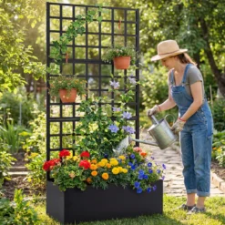 Blumenkasten mit Rankgitter Pflanzkübel mit Sichtschutz 180cm Pflanzkasten mit Spalier