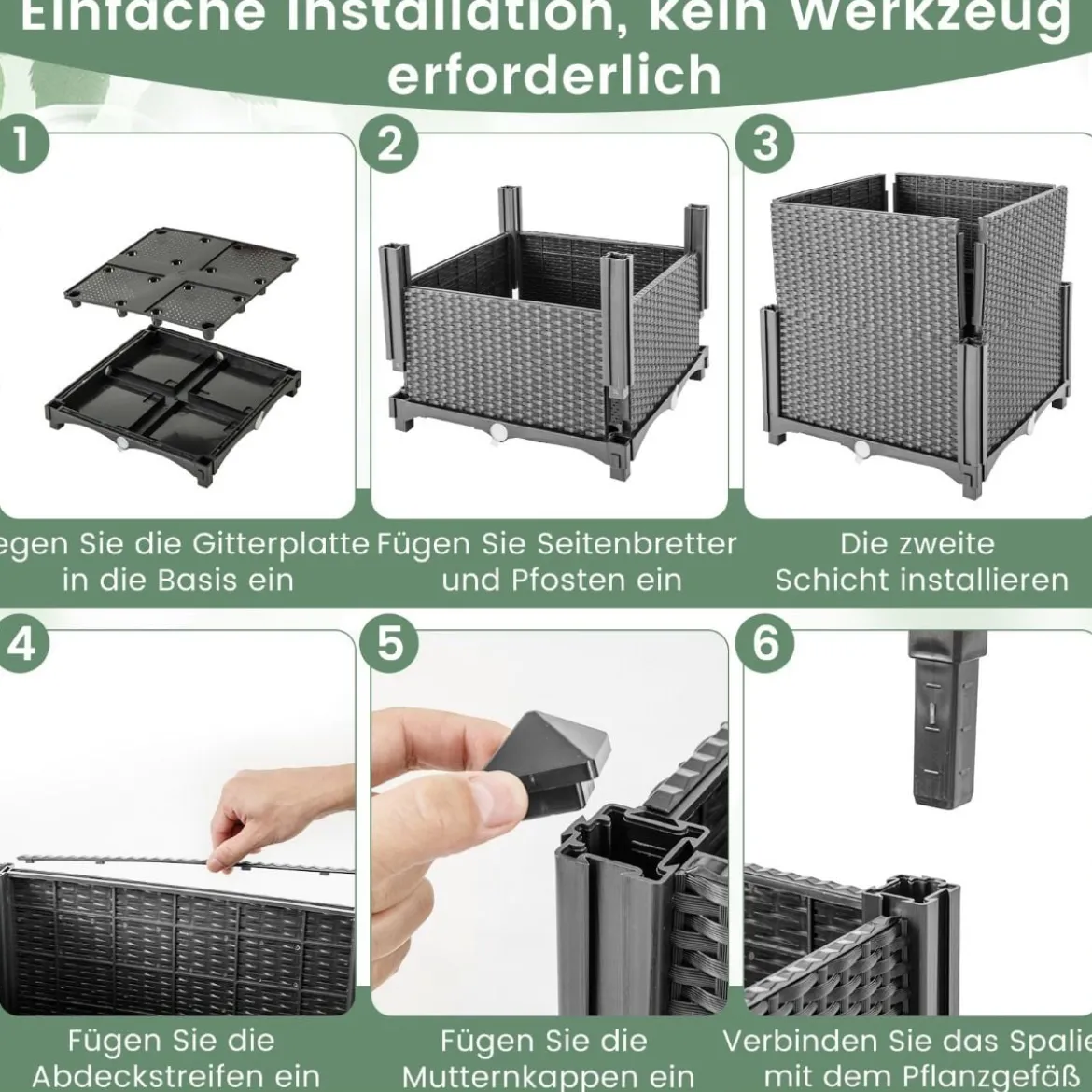 Blumenkasten mit Rankgitter Pflanzkasten für Kletterpflanzen 40 x 40 x140 cm Grau/Kaffee