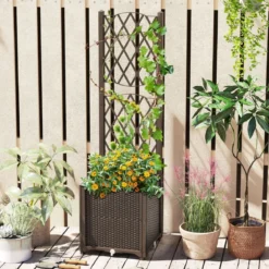 Blumenkasten mit Rankgitter Pflanzkasten für Kletterpflanzen 40 x 40 x140 cm Grau/Kaffee