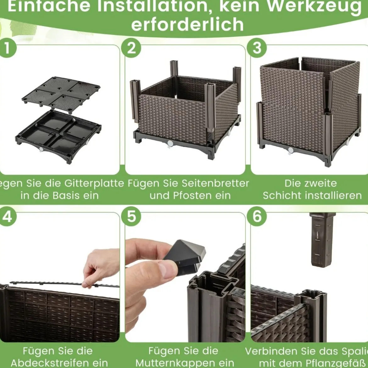 Blumenkasten mit Rankgitter Pflanzkasten für Kletterpflanzen 40 x 40 x140 cm Grau/Kaffee