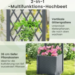 Blumenkasten mit Rankgitter Pflanzkasten für Kletterpflanzen 40 x 40 x140 cm Grau/Kaffee