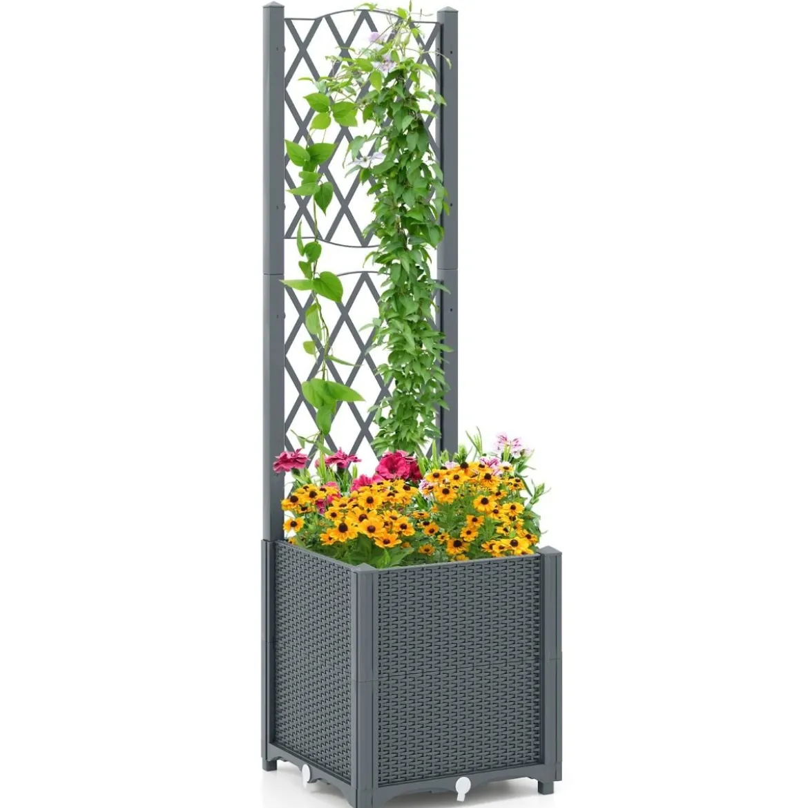 Blumenkasten mit Rankgitter Pflanzkasten für Kletterpflanzen 40 x 40 x140 cm Grau/Kaffee
