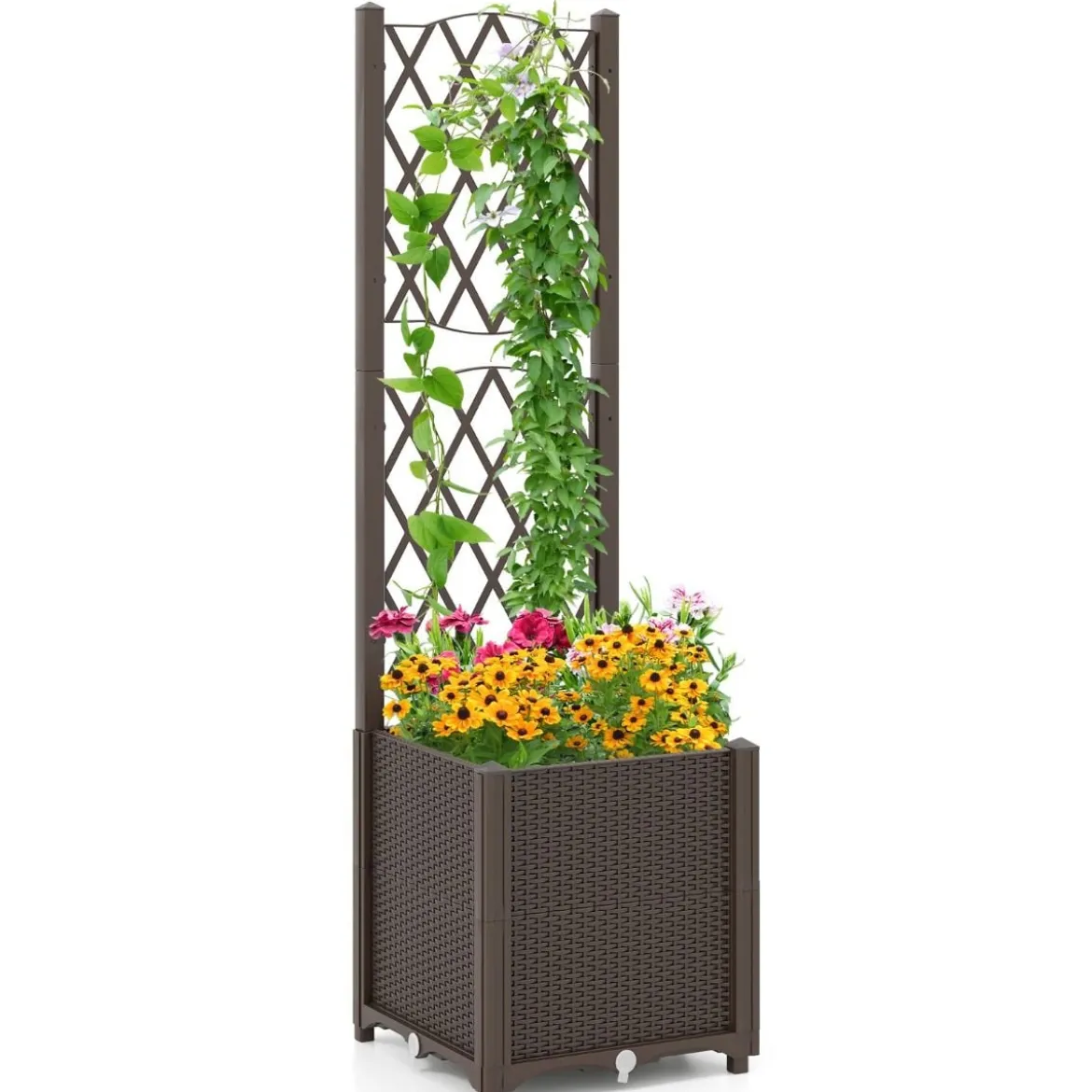 Blumenkasten mit Rankgitter Pflanzkasten für Kletterpflanzen 40 x 40 x140 cm Grau/Kaffee