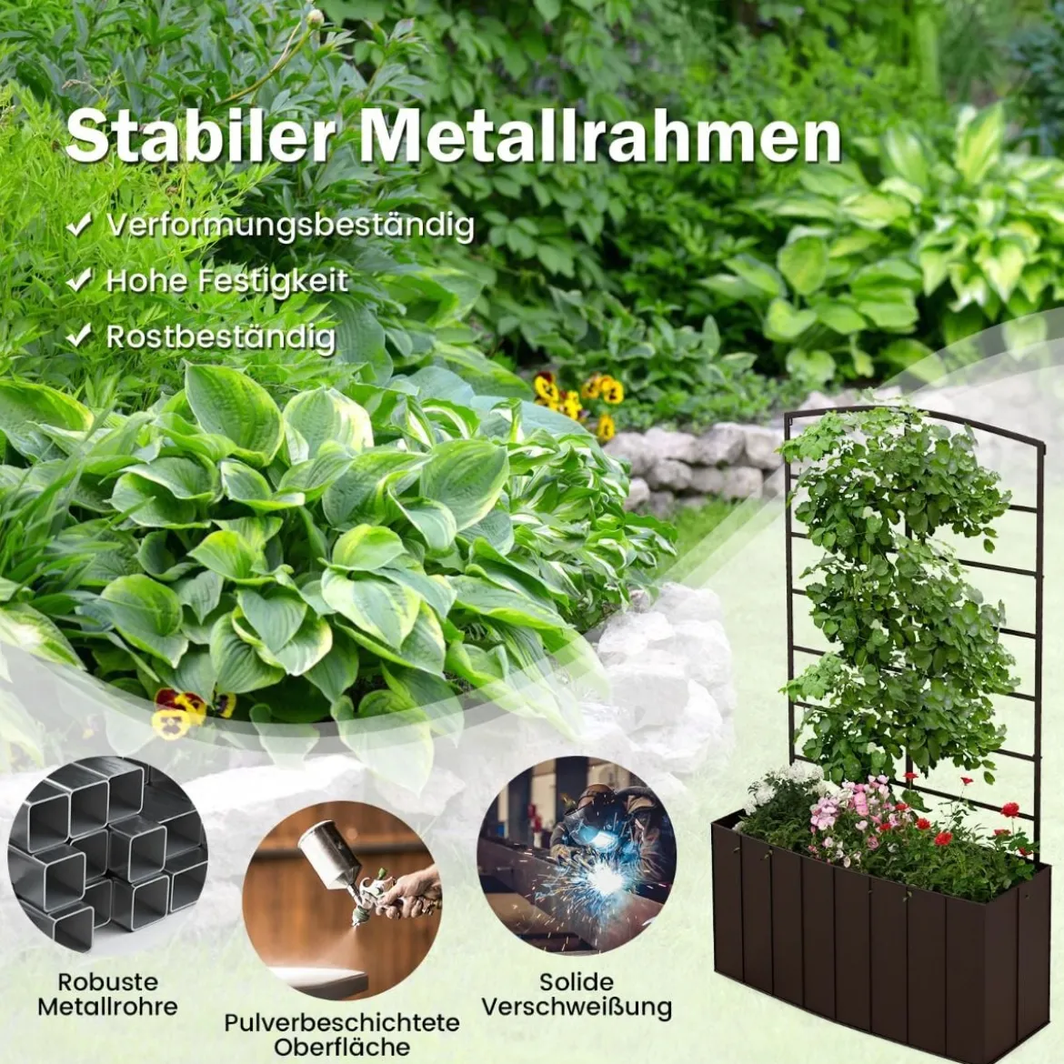 Blumenkasten mit Rankgitter für Kletterpflanzen & Korbpflanzen 61 x 20 x 111 cm