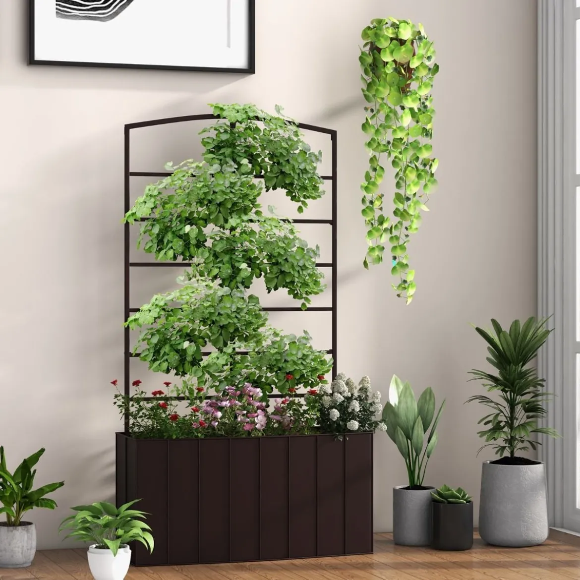 Blumenkasten mit Rankgitter für Kletterpflanzen & Korbpflanzen 61 x 20 x 111 cm