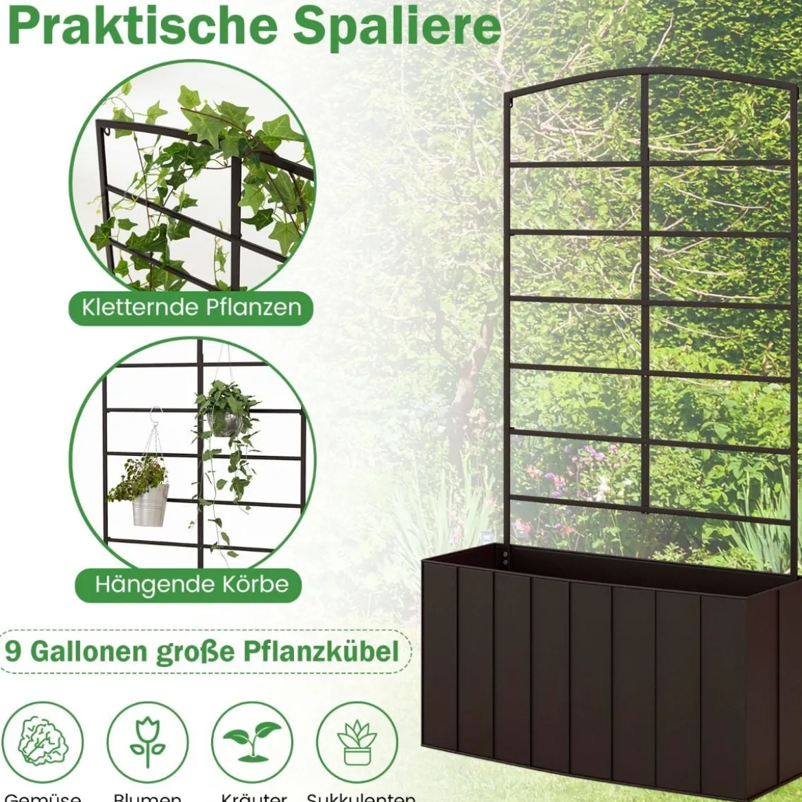 Blumenkasten mit Rankgitter für Kletterpflanzen & Korbpflanzen 61 x 20 x 111 cm