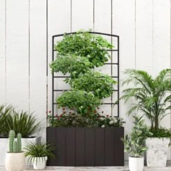 Blumenkasten mit Rankgitter für Kletterpflanzen & Korbpflanzen 61 x 20 x 111 cm