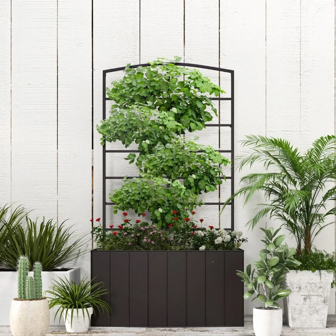 Blumenkasten mit Rankgitter für Kletterpflanzen & Korbpflanzen 61 x 20 x 111 cm