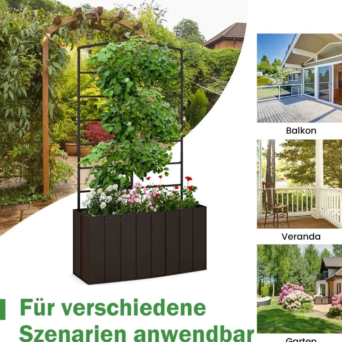Blumenkasten mit Rankgitter für Kletterpflanzen & Korbpflanzen 61 x 20 x 111 cm