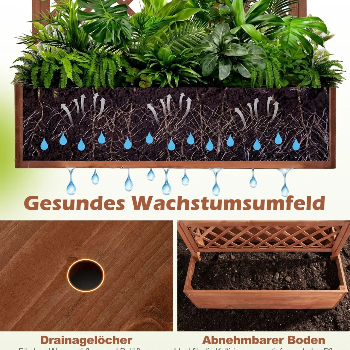Blumenkasten mit Rankgitter & Dach Pflanzkübel mit Sichtschutz Tannenholz Pflanzkasten Hochbeet