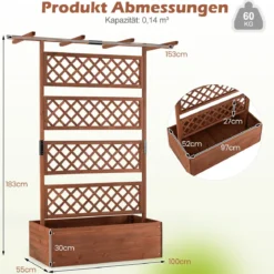 Blumenkasten mit Rankgitter & Dach Pflanzkübel mit Sichtschutz Tannenholz Pflanzkasten Hochbeet
