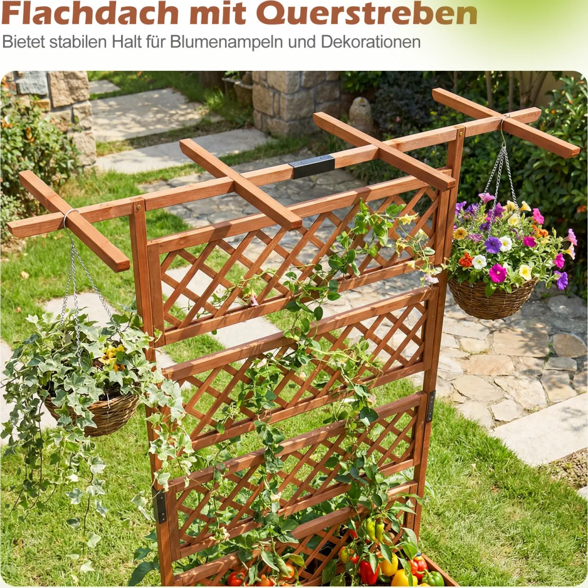 Blumenkasten mit Rankgitter & Dach Pflanzkübel mit Sichtschutz Tannenholz Pflanzkasten Hochbeet
