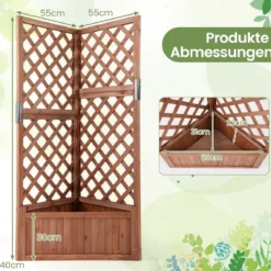 Blumenkasten mit rankgitter Eck-Pflanzkasten mit Abflusslöchern erhöhter Holzkasten für Kletterpflanzen Braun