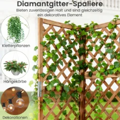 Blumenkasten mit rankgitter Eck-Pflanzkasten mit Abflusslöchern erhöhter Holzkasten für Kletterpflanzen Braun