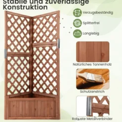 Blumenkasten mit rankgitter Eck-Pflanzkasten mit Abflusslöchern erhöhter Holzkasten für Kletterpflanzen Braun