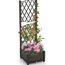 Blumenkasten mit Rankgitter Pflanzkasten für Kletterpflanzen Hochbeet mit Spalier 40 x 40 x 122 cm Braun